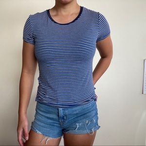 Ae soft & sexy blue striped crop baby tee